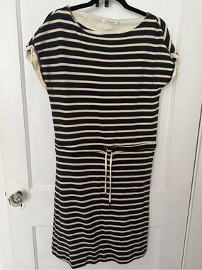 We Norwegians Striped Black and Cream Merino Wool Dress
